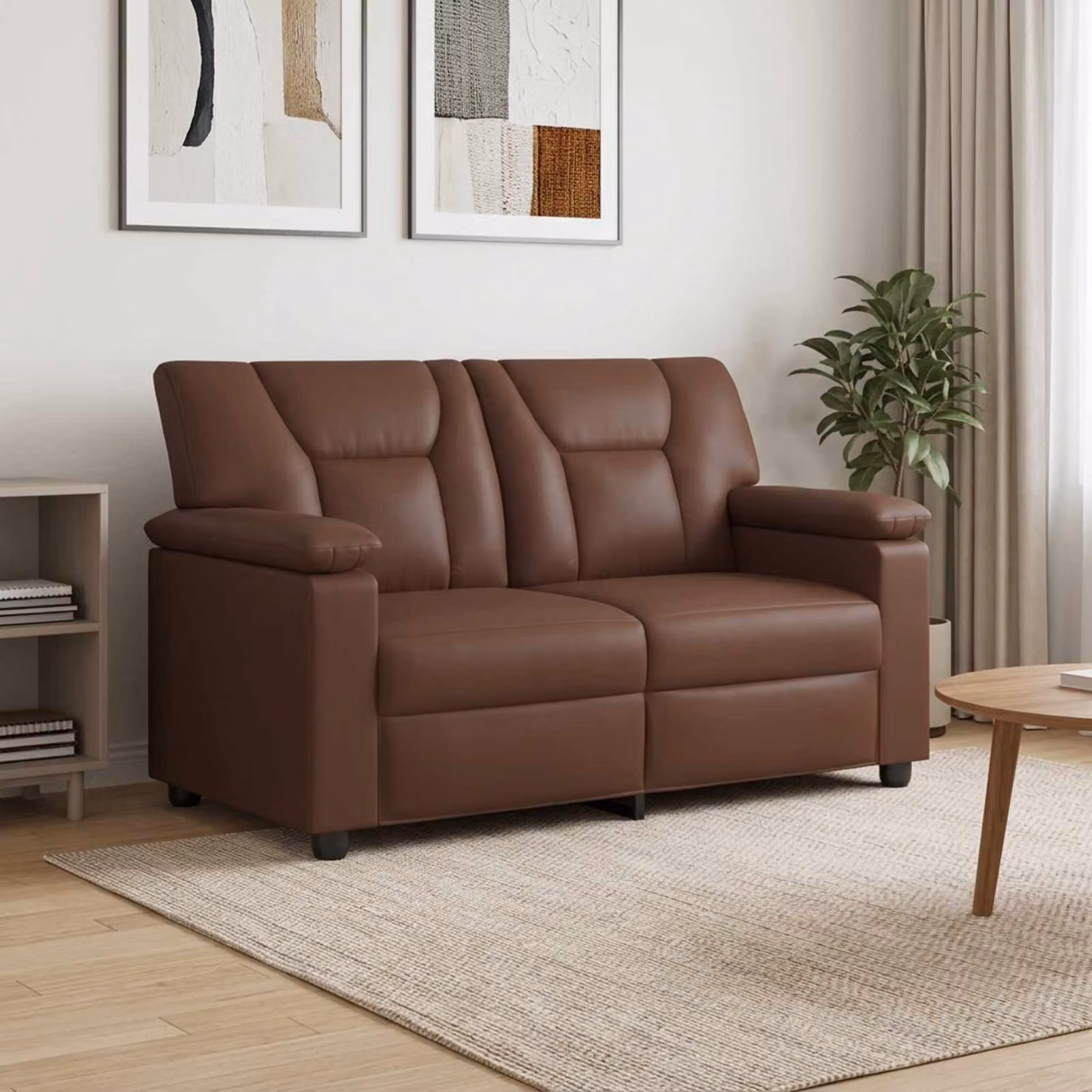 Divano moderno vidaXL in similpelle marrone con struttura in metallo L: 151 cm, P: 85 cm, H: 93 cm
