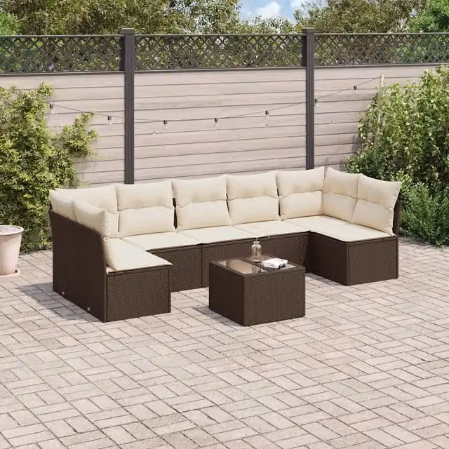Set Divani da Giardino 8 pz con Cuscini Marrone in Polyrattan 3217443