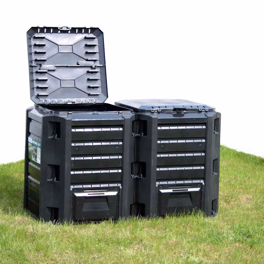 Compostiera da giardino vidaXL in plastica nera 1200 L