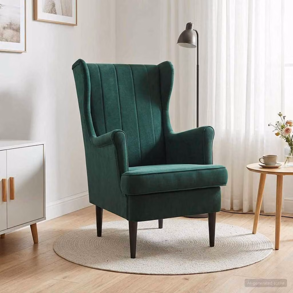 Poltrona moderna vidaXL in velluto verde con braccioli e struttura in legno e metallo L/P/H: 79 x 45 x 65 cm