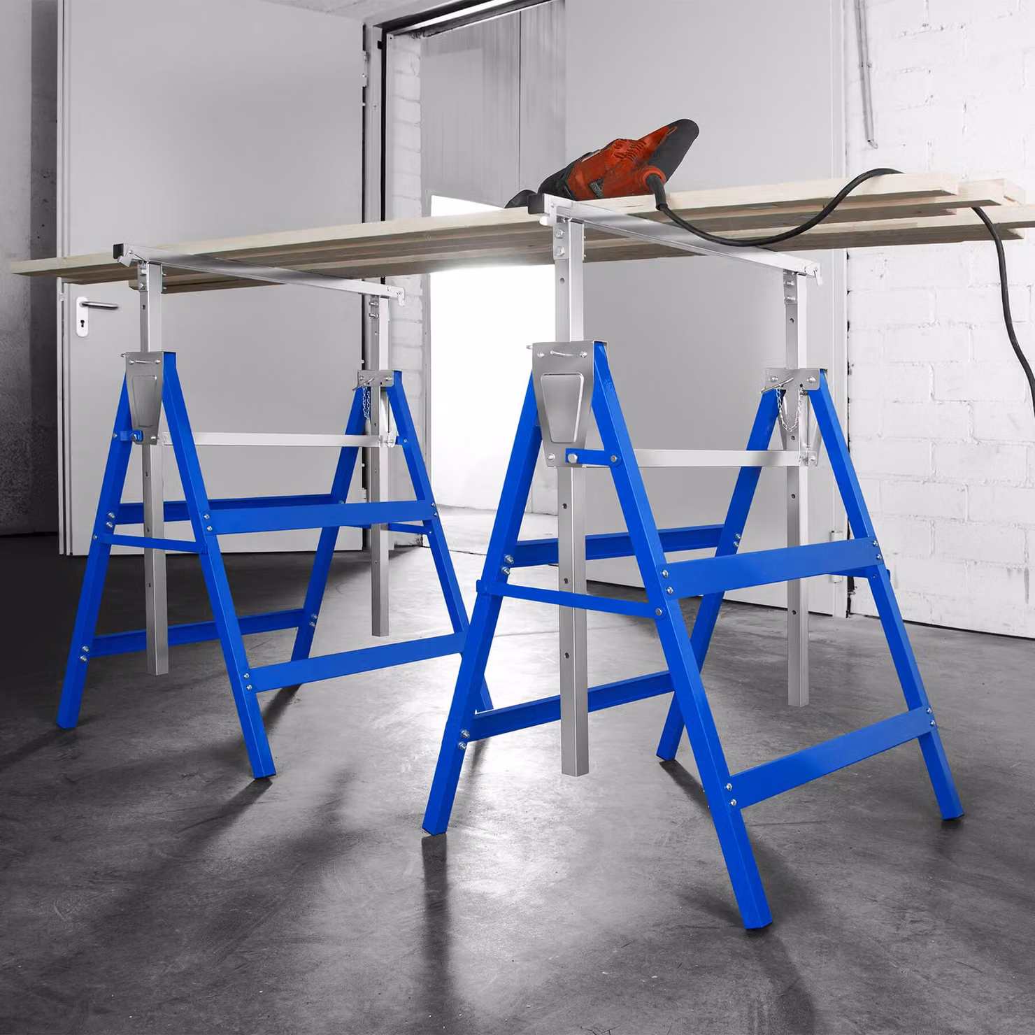 Set di 2 coppie di cavalletti di sostegno regolabili in altezza tectake in acciaio blu – 3