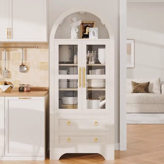 Credenza da cucina con 2 ante in vetro; 2 cassetti e ripiani regolabili in MDF bianca 76;2 × 40;1 × 180 cm