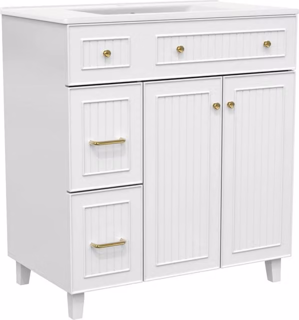 Mobile sottolavabo Chicfurn per bagno con lavabo in ceramica bianco, 1 anta e cassetti, L: 81.7 cm