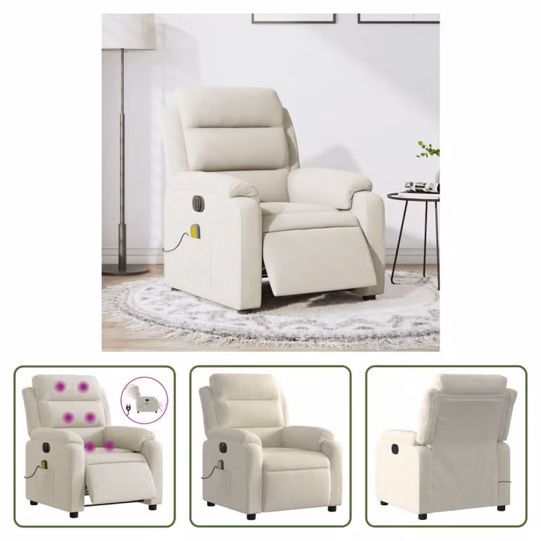 The Living Store Sedia da massaggio elettrica in velluto crema