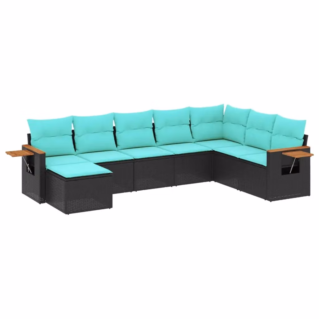 vidaXL Set Divani da Giardino a L 8 pz in Polyrattan Nero con Cuscini e Coperture Rimovibili – 2