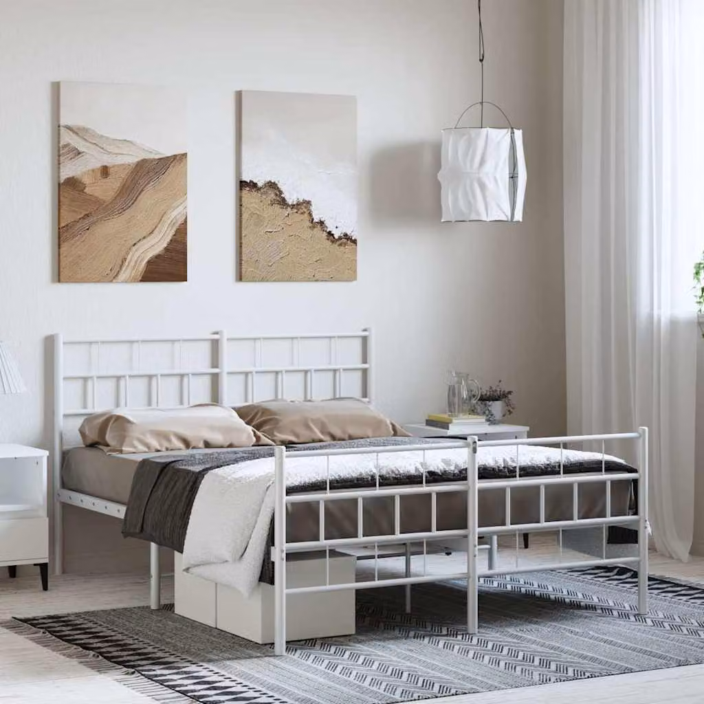 vidaXL Giroletto con Testiera e Pediera in Metallo Bianco L: 142 cm, P: 196 cm, H: 90 cm