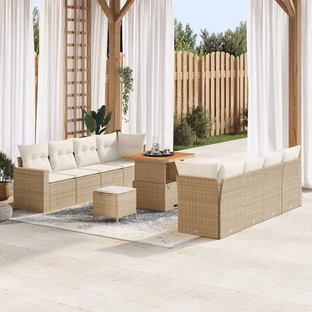 Set Divano da Giardino vidaXL a 12 posti con Tavolino e Pouf, Design Moderno a U, Colore Beige – 1
