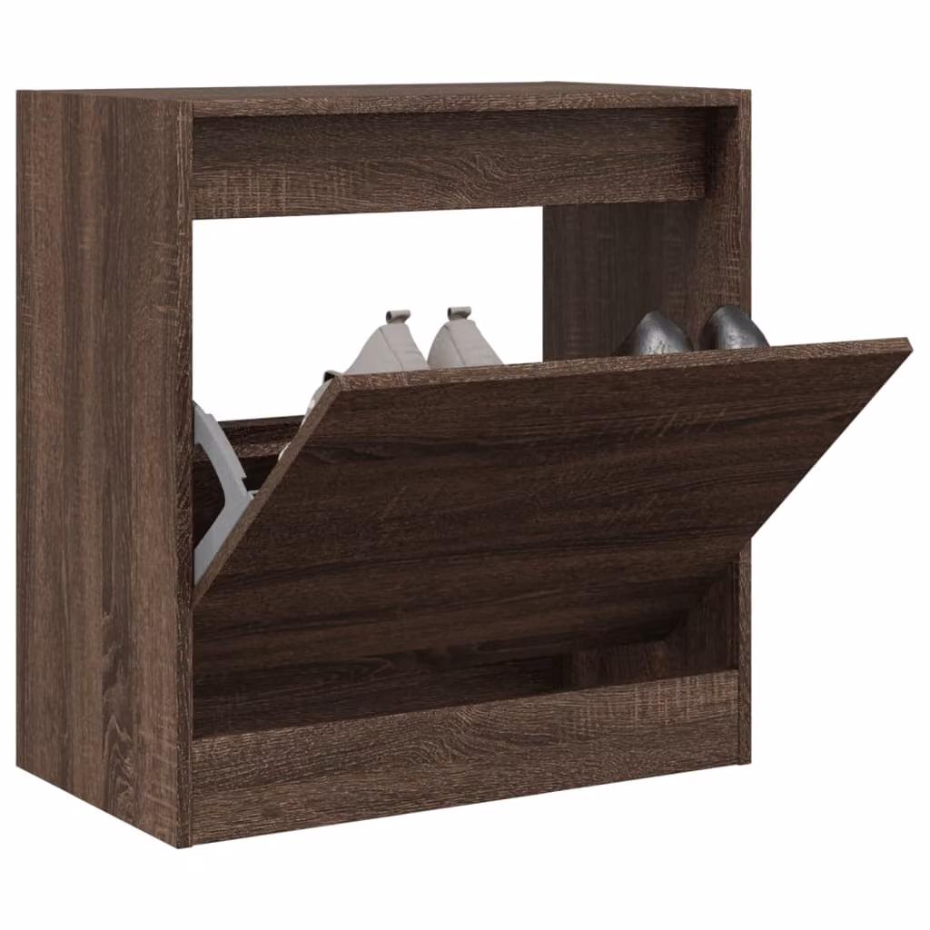 Scarpiera moderna vidaXL in legno rovere marrone con scomparti basculanti, L: 60 cm, P: 34 cm, H: 63,5 cm
