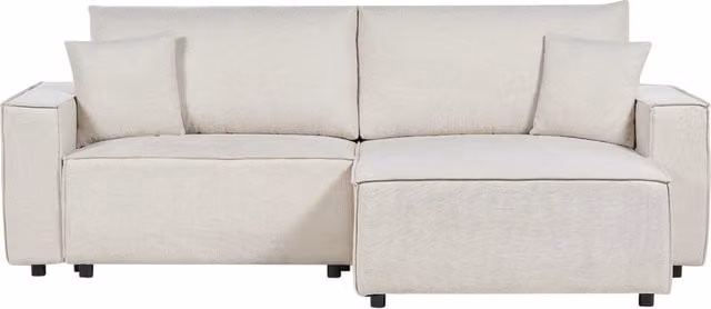 Divano letto angolare a sinistra BELIANI in tessuto beige con cuscini e funzione letto, stile moderno per soggiorno, L/P/H: 250 x 150 x 85 cm