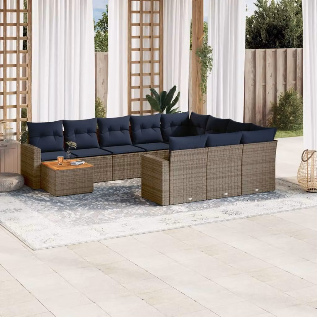 Maison Exclusive - Set Divani da Giardino 11 pz con Cuscini in Polyrattan Grigio