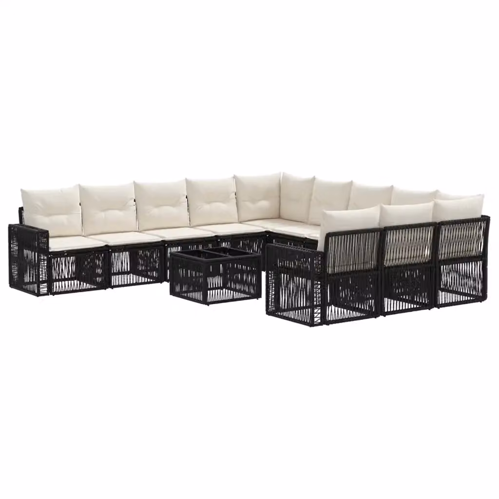 Set Divano da Giardino a Forma di U con Tavolino vidaXL, 12 Pezzi, Colore Nero e Bianco Crema, in Polyrattan con Struttura in Acciaio Verniciato a Polvere e Cuscini Inclusi – 2