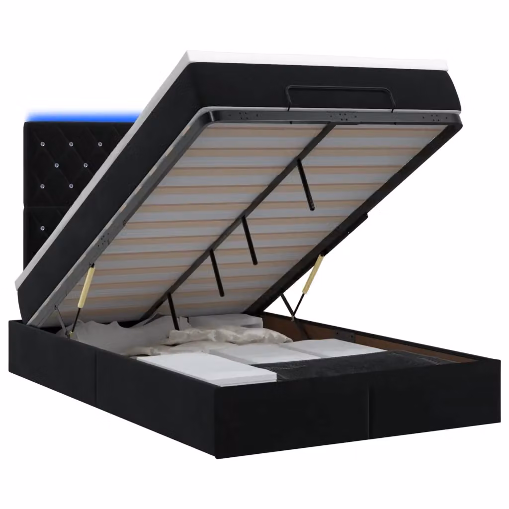 Letto Ottomano vidaXL in Velluto con Materasso Ibrido e Illuminazione LED Sotto il Letto, L/P/H: 200 x 120 x 88 cm, Nero e Bianco – 2
