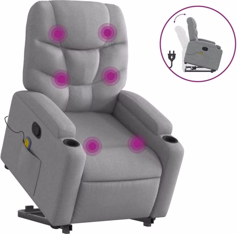 Poltrona Alzapersona Massaggi Reclinabile Grigio Chiaro Tessuto