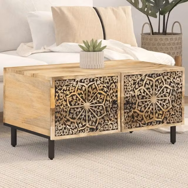 Tavolino da salotto rettangolare vidaXL in legno di mango marrone L: 80 cm, P: 50 cm, H: 40 cm – 1