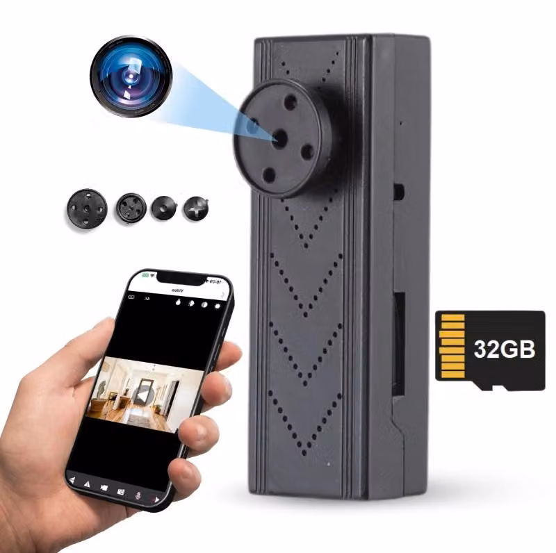 Mini Camera da bottone iUni IP131, Wi-Fi, Visualizzazione 4K, Scheda MicroSD 32GB