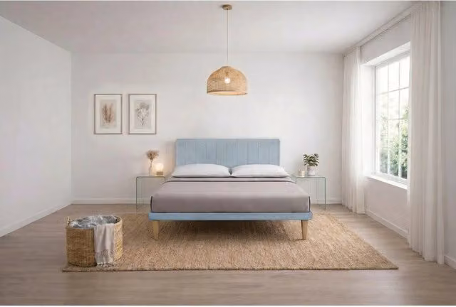 Letto imbottito Matrimoniale 180x190 cm Vertical - Con rete,Microfibra,Azzurro