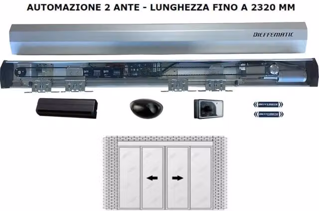 Porta automatica a due ante in alluminio color argento Dieffematic per ingresso fino a 232 cm