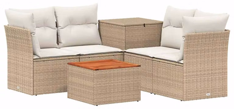 Set di divani da esterno, 6 pezzi. Colore: beige e crema. Materiali: rattan sintetico e acciaio