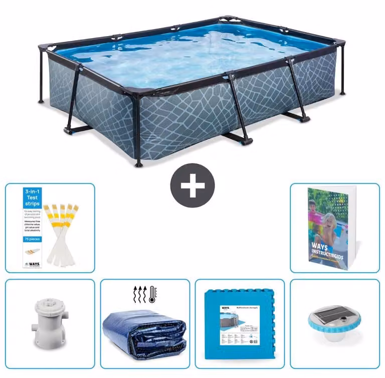 Piscina fuori terra rettangolare - aspetto pietra - 300x200x65 cm - composta da 5 elementi - modello S326