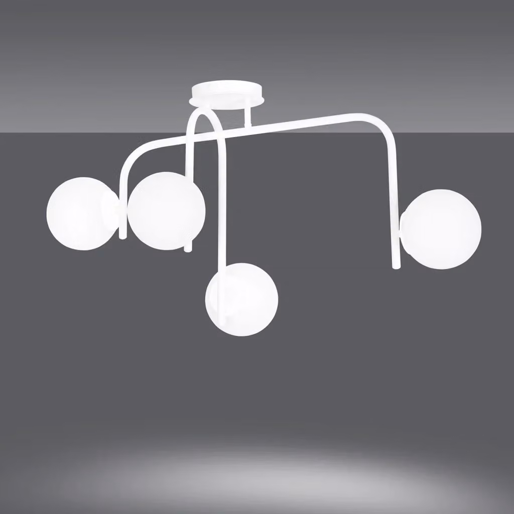 Lampadario a sospensione Ramachandra Luceart-Classic con 4 luci a bracci in acciaio bianco e sfere in vetro opalino – 2
