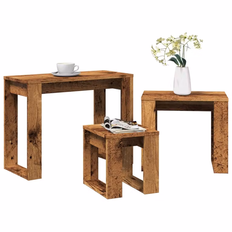 Set di 3 Nidi di Tavoli vidaXL in Legno Multistrato e MDF, Colore Marrone Antico, Forma Quadrata