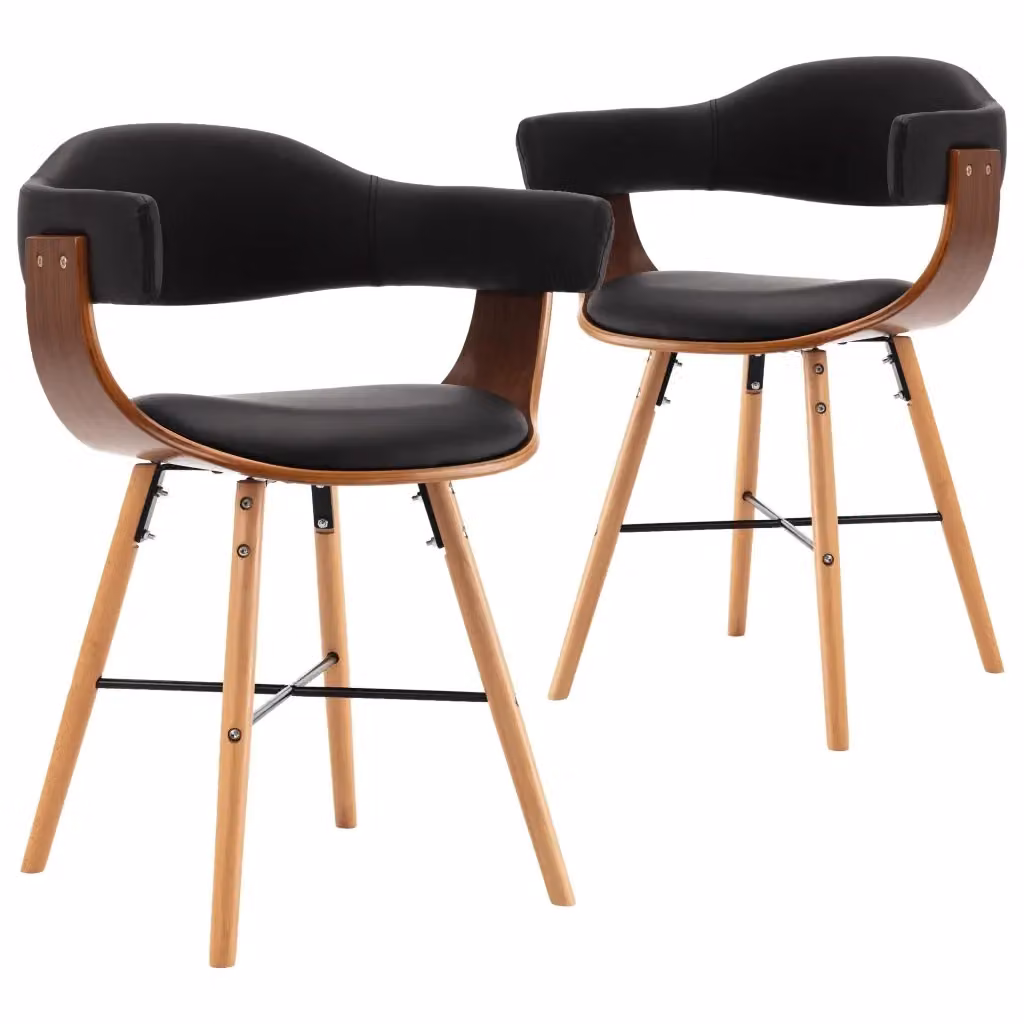 Set di 2 sedie da pranzo moderne vidaXL in similpelle nera e legno di faggio color marrone – 2