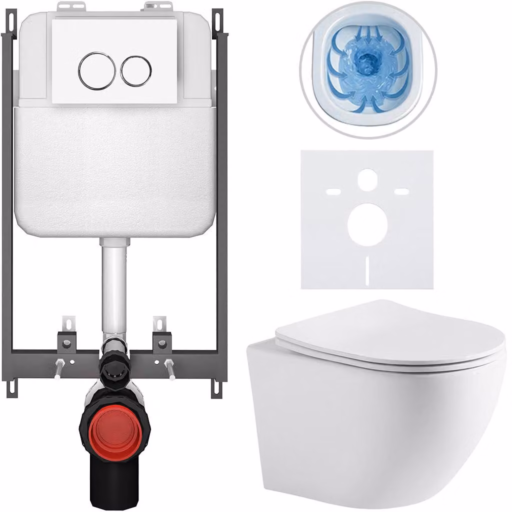 Set completo per WC Basic/Cesso - bianco opaco - pulsante per WC Dualo/Bianco - da incasso - 49x36 cm
