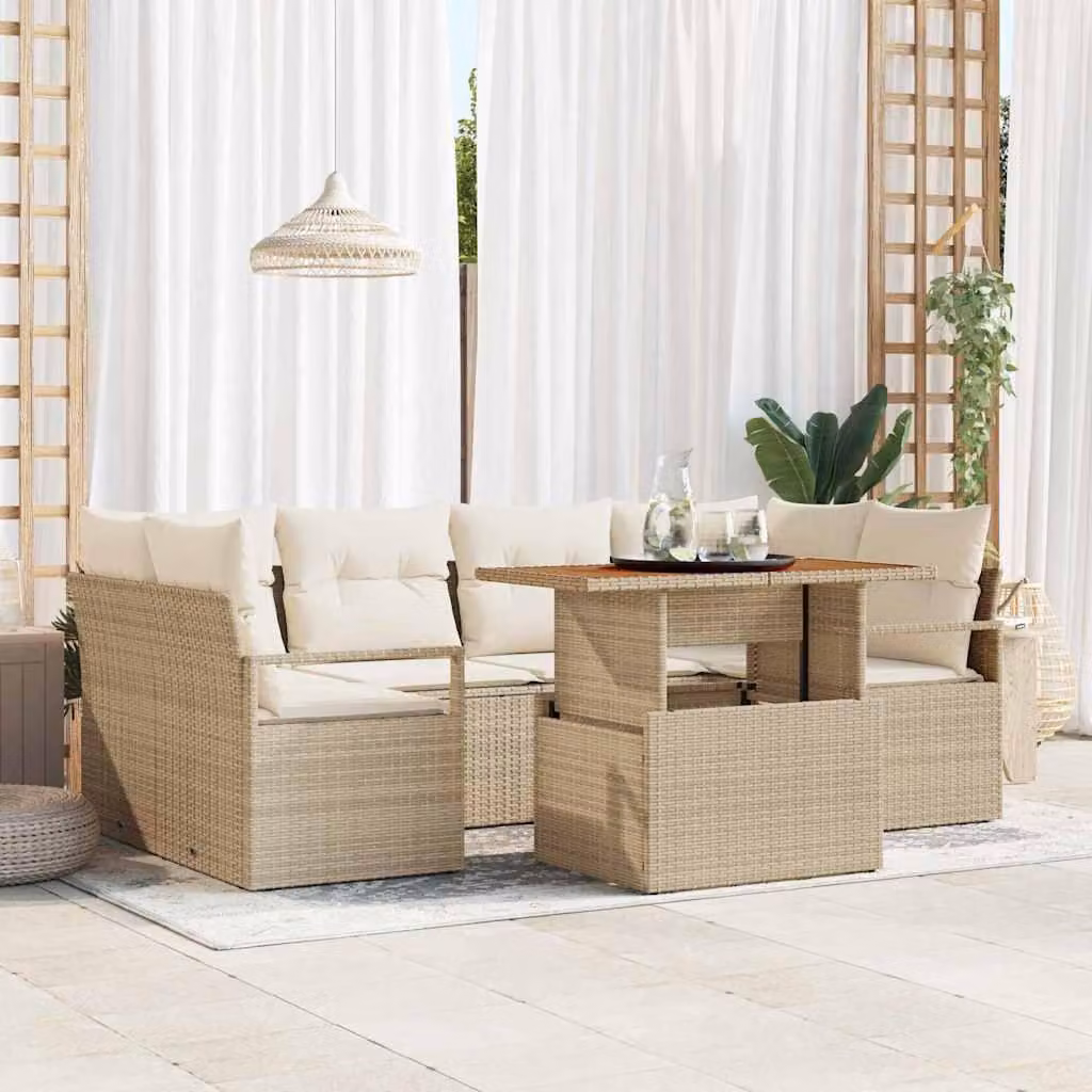 Maison Exclusive - Set da giardino composto da 7 pezzi, divano, in rattan sintetico beige