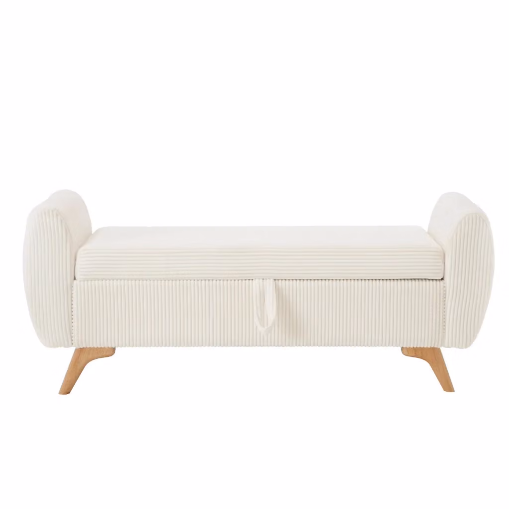 Panca contenitore Minimal in corda beige con gambe in legno per soggiorno, camera da letto o ingresso, L: 150 cm, P: 51 cm, H: 57 cm – 2