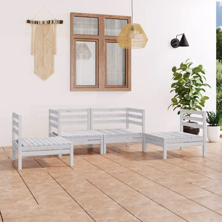 The Living Store Set da giardino 4 pezzi in legno di pino massiccio bianco