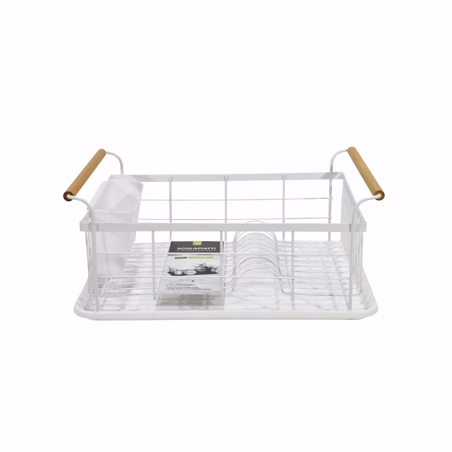 Gusto Casa Scolapiatti in metallo satinato bianco con portaposate e vassoio raccogligocce L: 44 cm, P: 32 cm