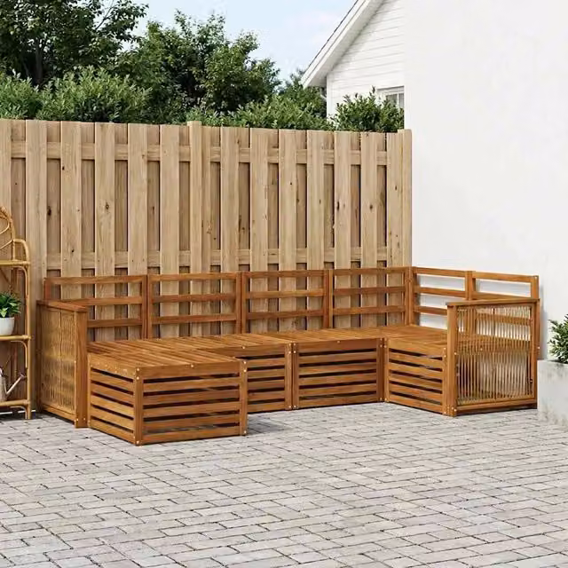 Set di divani da esterno 5 pz Naturale Legno di Acacia Massello 3384565