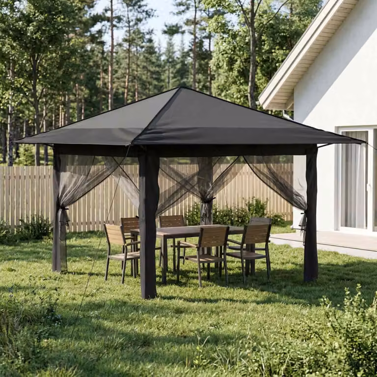 Gazebo vidaXL con 4 pareti in poliestere e struttura in acciaio, Grigio chiaro e Antracite, L/P: 330 x 330 cm