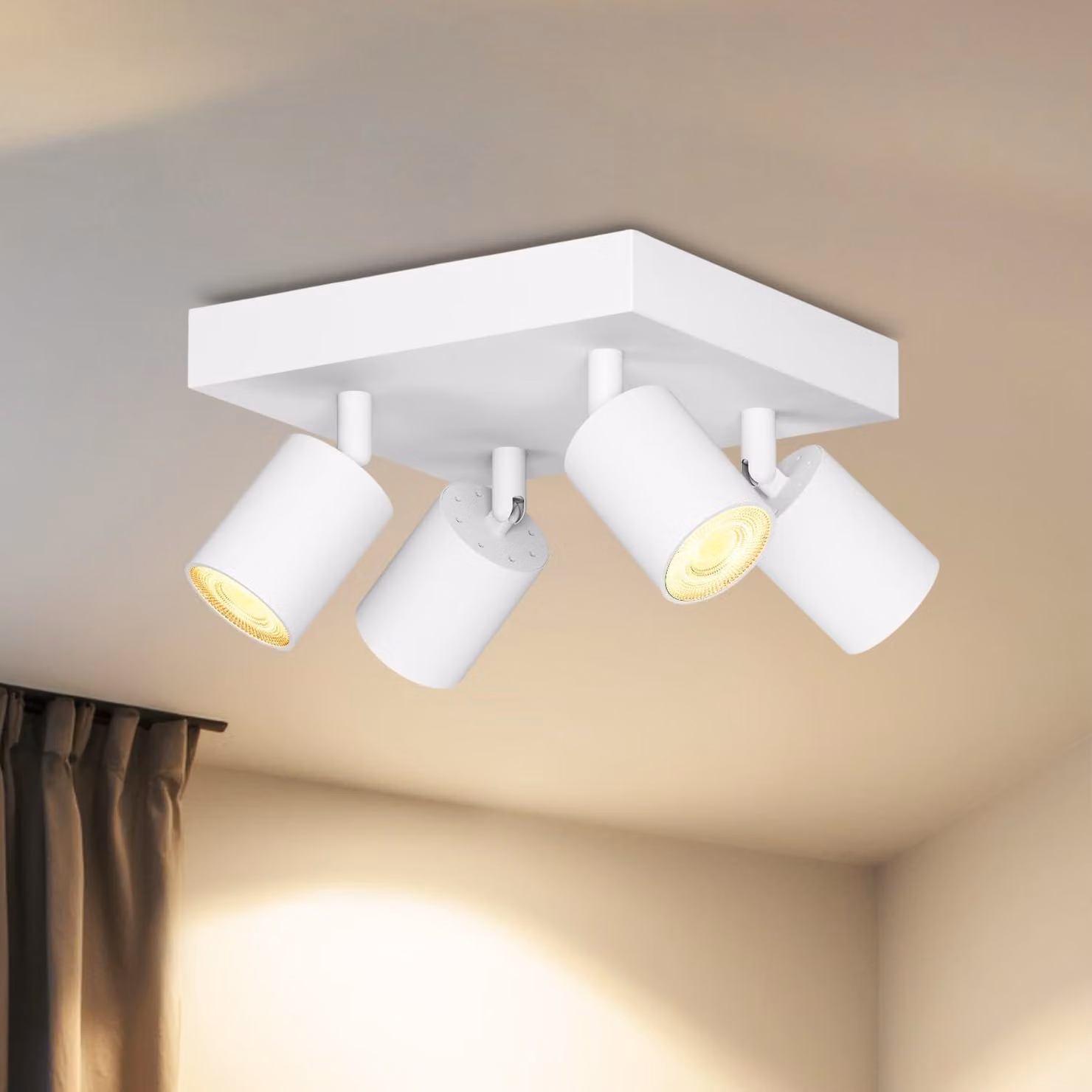 LVWIT Plafoniera LED bianca a 4 luci, quadrata - Plafoniera LED in metallo, orientabile, lampada da soffitto GU10, faretti da soffitto per cucina, soggiorno, camera da letto (senza lampadine)