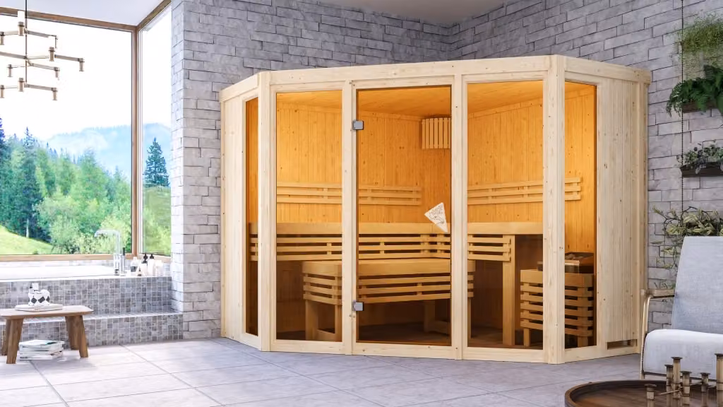 Sauna Alcinda: senza luminosa sul soffitto: stufa a bioetanolo da 9 kW + centralina Easy luminosa sul soffitto: senza luminosa sul soffitto. Stufa per sauna: stufa a bioetanolo da 9 kW + centralina Easy