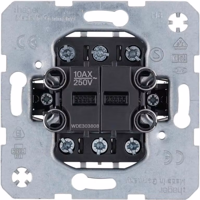 Hager doppio interruttore a levetta con ingressi separati WDE303808, interruttore a levetta da incasso 10 AX