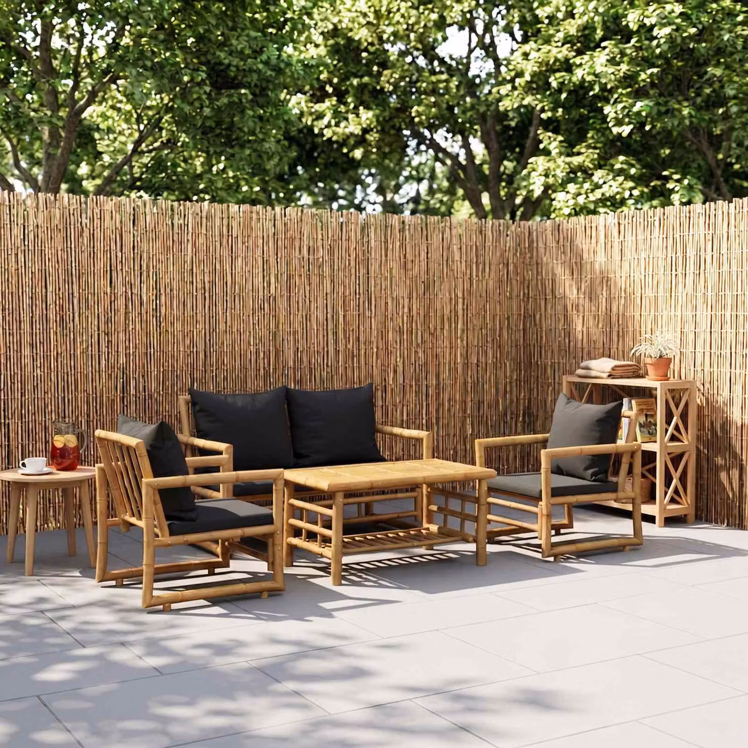 vidaXL Set Divani da Giardino 4 pz con Cuscini in Bambù