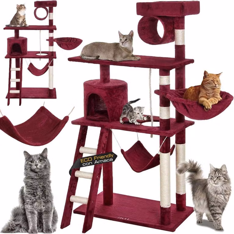 Albero per gatti BAKAJI, realizzato in sisal e peluche, con area giochi e elementi pensili
