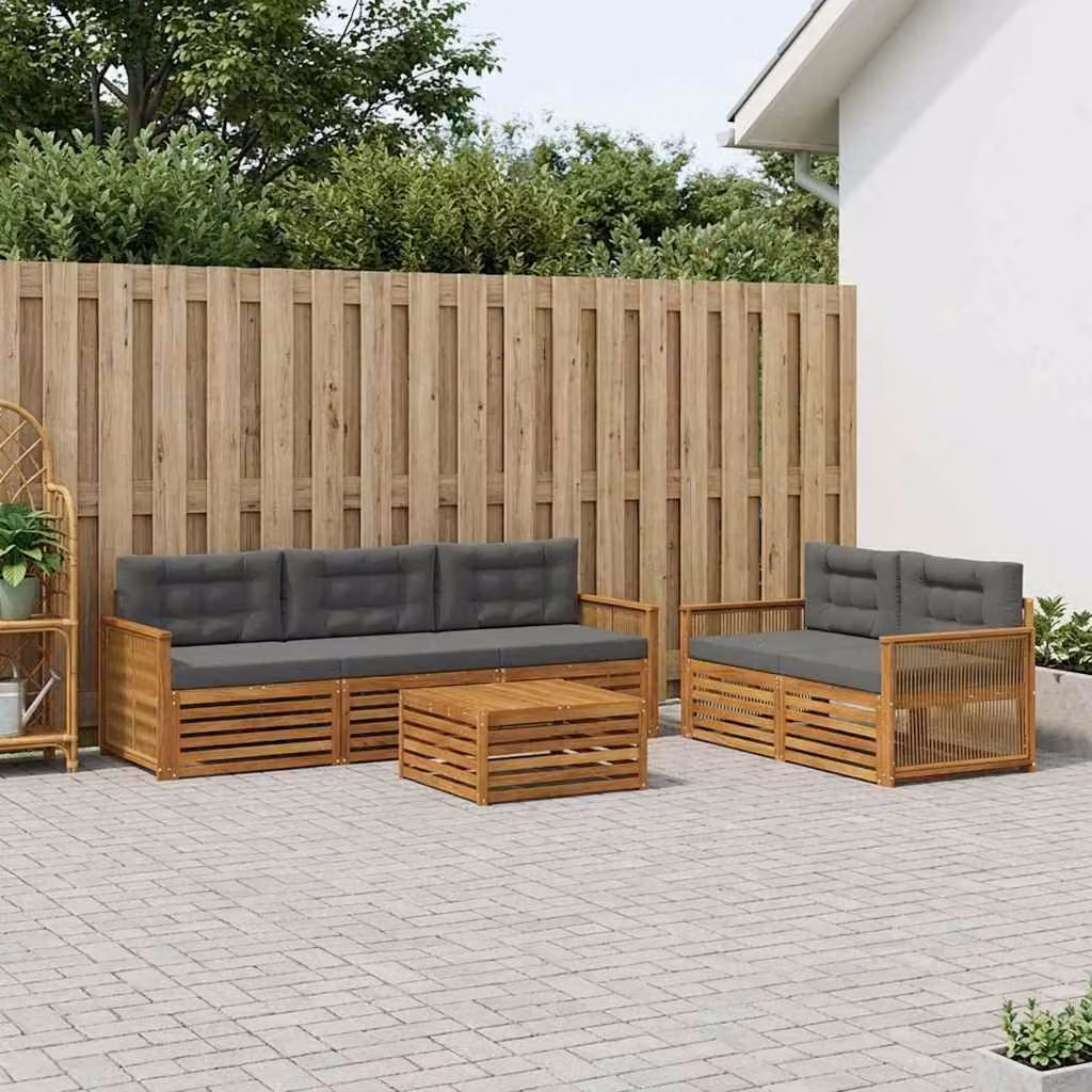 vidaXL Set di divani da esterno a L composto da 6 pezzi con tavolo da caffè, in legno di acacia trattato, colori beige e antracite