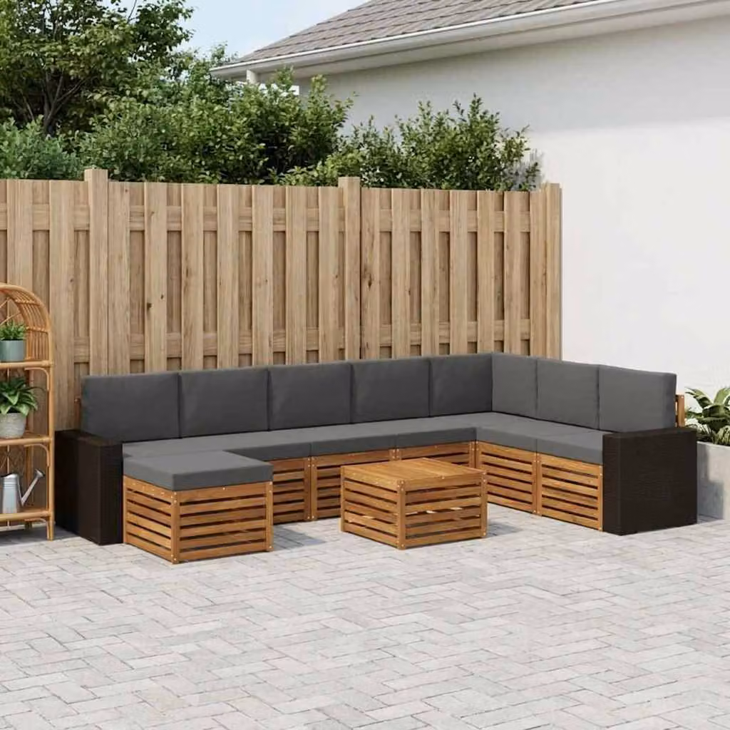 Set di divani da esterno vidaXL 9 pezzi in legno di acacia con cuscini, colore beige e antracite