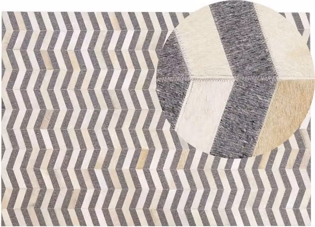 Tappeto Beliani in Pelle Bovina con Motivo Geometrico Moderno, Grigio e Beige, L: 230 cm, P: 160 cm