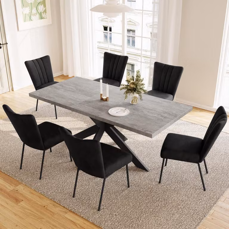 Tavolo da pranzo allungabile, grigio, in MDF, per 4-8 persone, dimensioni 130-170x85x76 cm