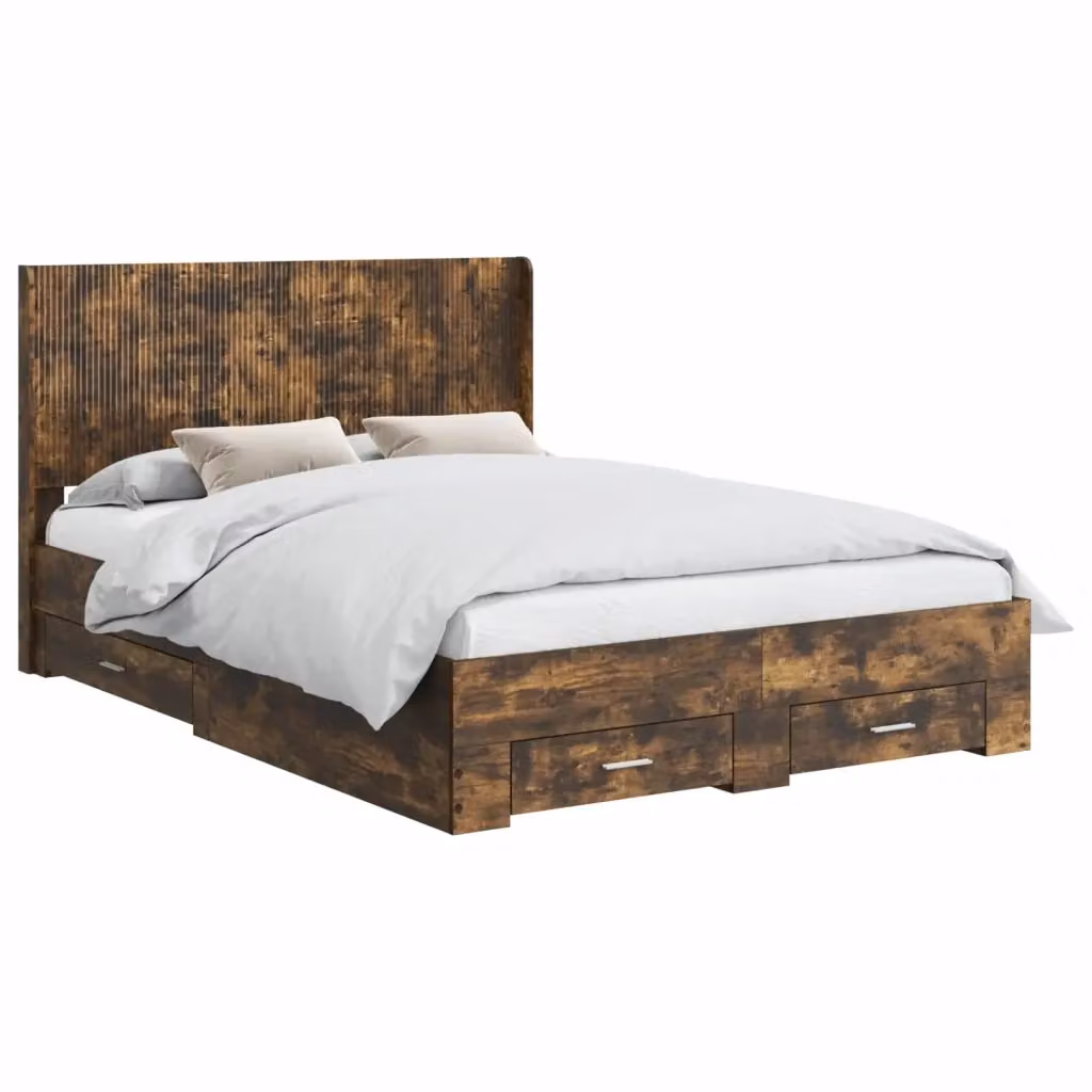 Letto con contenitore e testata vidaXL in legno Rovere Fumo, L/P/H: 140 x 190 x 146,5 cm – 2
