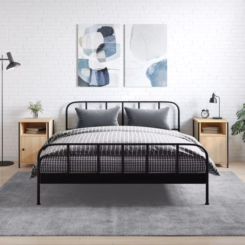 Set di 2 comodini moderni vidaXL in legno e metallo, colore rovere, L 40 cm x P 42 cm x H 60 cm