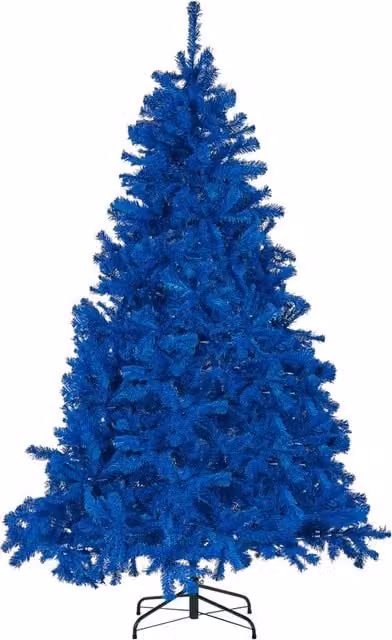 Albero di Natale artificiale Beliani blu in PVC con base in metallo, Altezza: 210 cm