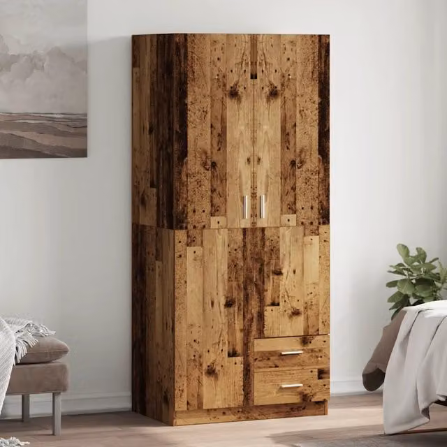 Armadio in legno stile antico marrone vidaXL con ante a battente e cassetti integrati L/P/H: 80 x 52 x 180 cm – 1