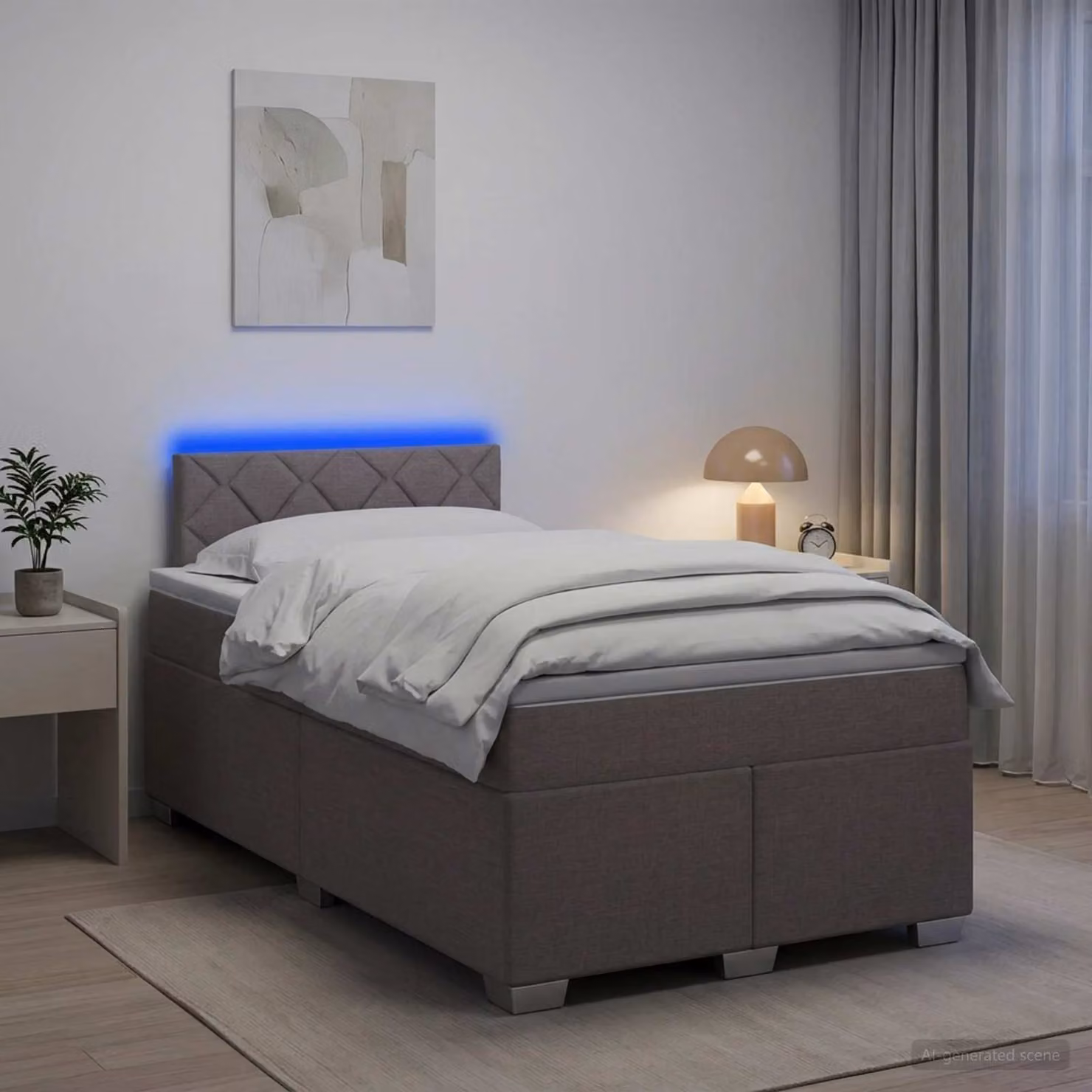 Letto Box Spring vidaXL con Materasso Ibrido e Illuminazione LED, Colore Tortora, L/P/H: 120 x 200 cm