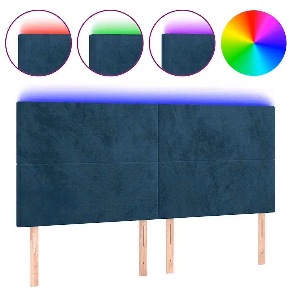 Testiera con LED Design Mania in Velluto Blu con Porta USB, L: 180 cm, P: 5 cm, H: 118-128 cm – 2