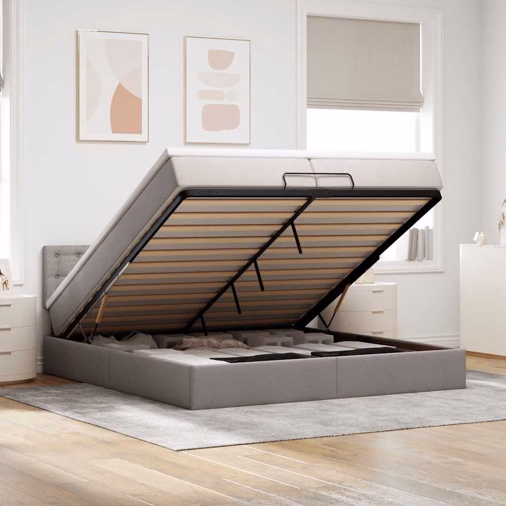 Struttura Letto con Materasso e Contenitore a Sollevamento vidaXL, Colore Tortora, L 200 x P 200 x H 280 cm – 1