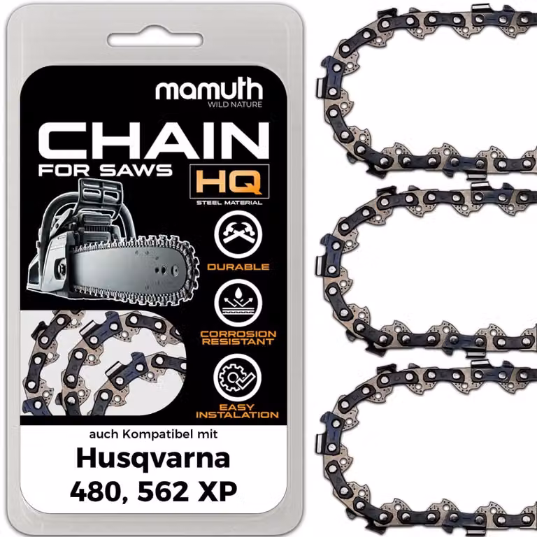 3 catene per motosega, lunghezza 50 cm, passo 1,5 mm, larghezza 3/8", modello 72 TG, compatibili con motoseghe Husqvarna 480 e 562 XP